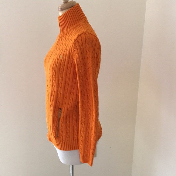 Lauren Ralph Lauren tangerine medium zippered cable knit sweater. - Picture 2 of 6